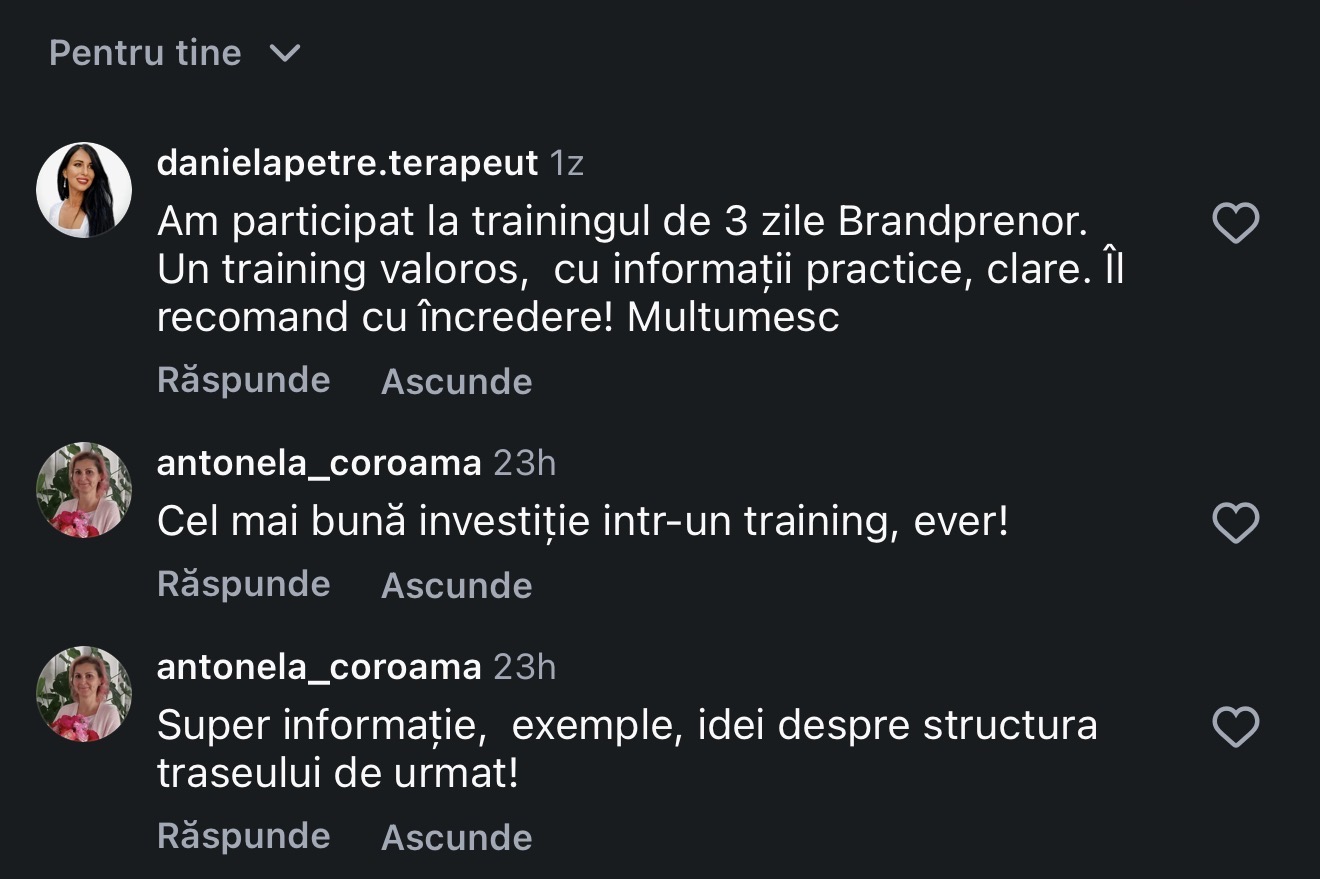 Recenzie participant la trainingul Brandprenor LIVE 1